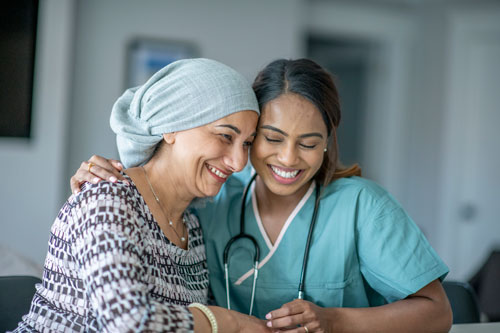 Medical provider comforting patient