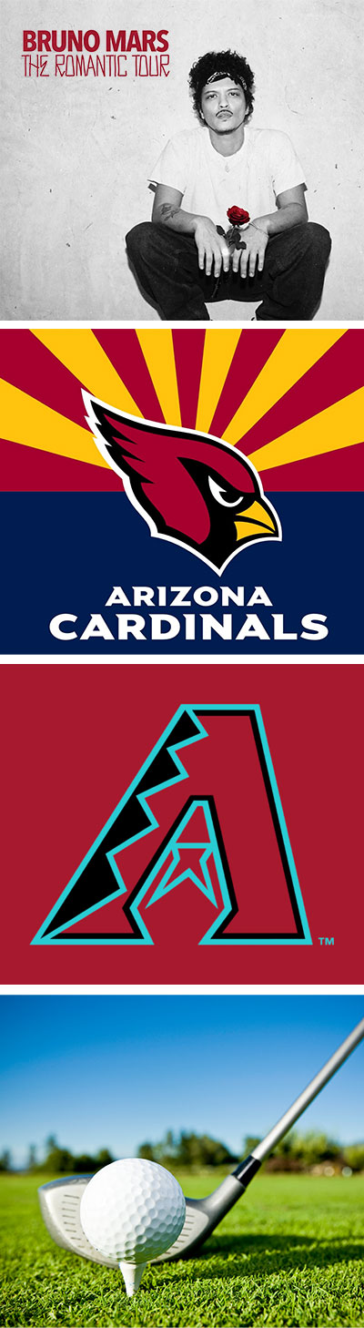 raffle prizes - mars concert, cardinals football, diamondbacks baseball, golf