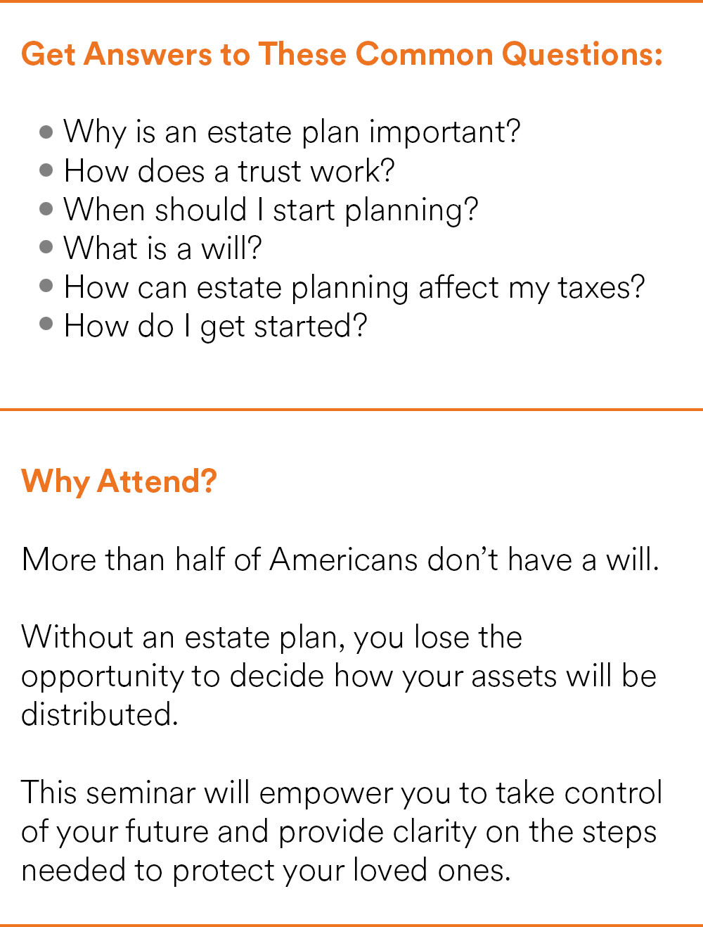 Graphic box of text for Answers for the Estate Seminar