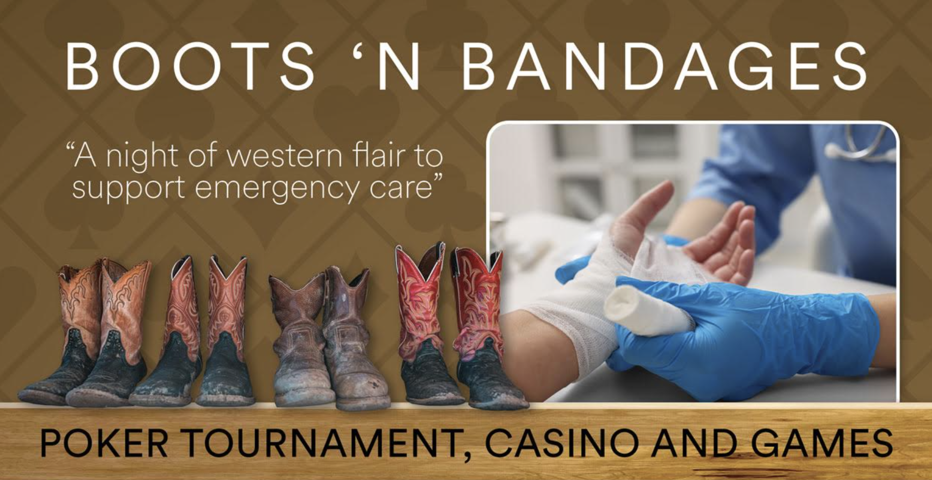 Graphic for the Boots & Bandages Poker Tournament Charity Casino Night