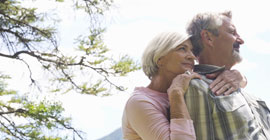 senior couple staring into distance