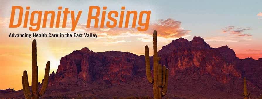 Desert background with Dignity Rising text