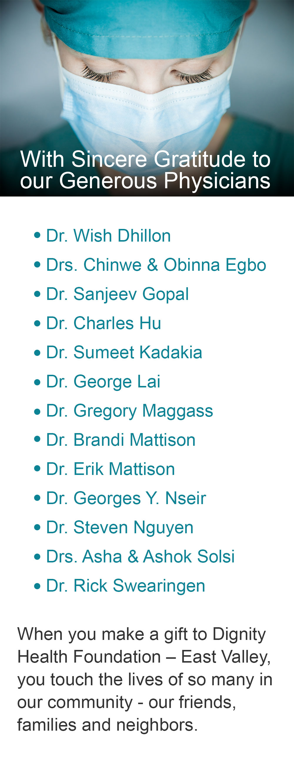 Physician Giving list of names for a sincere Thank You