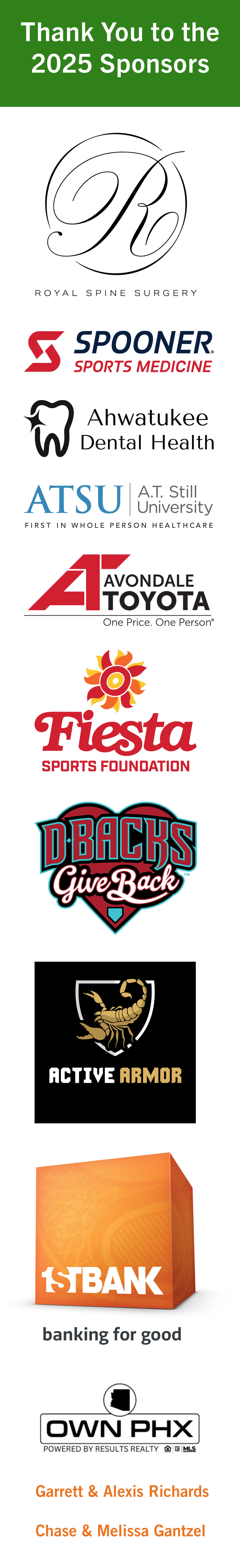 Logos of the Sponsors for the 2025 Swinging for Sports Medicine Event